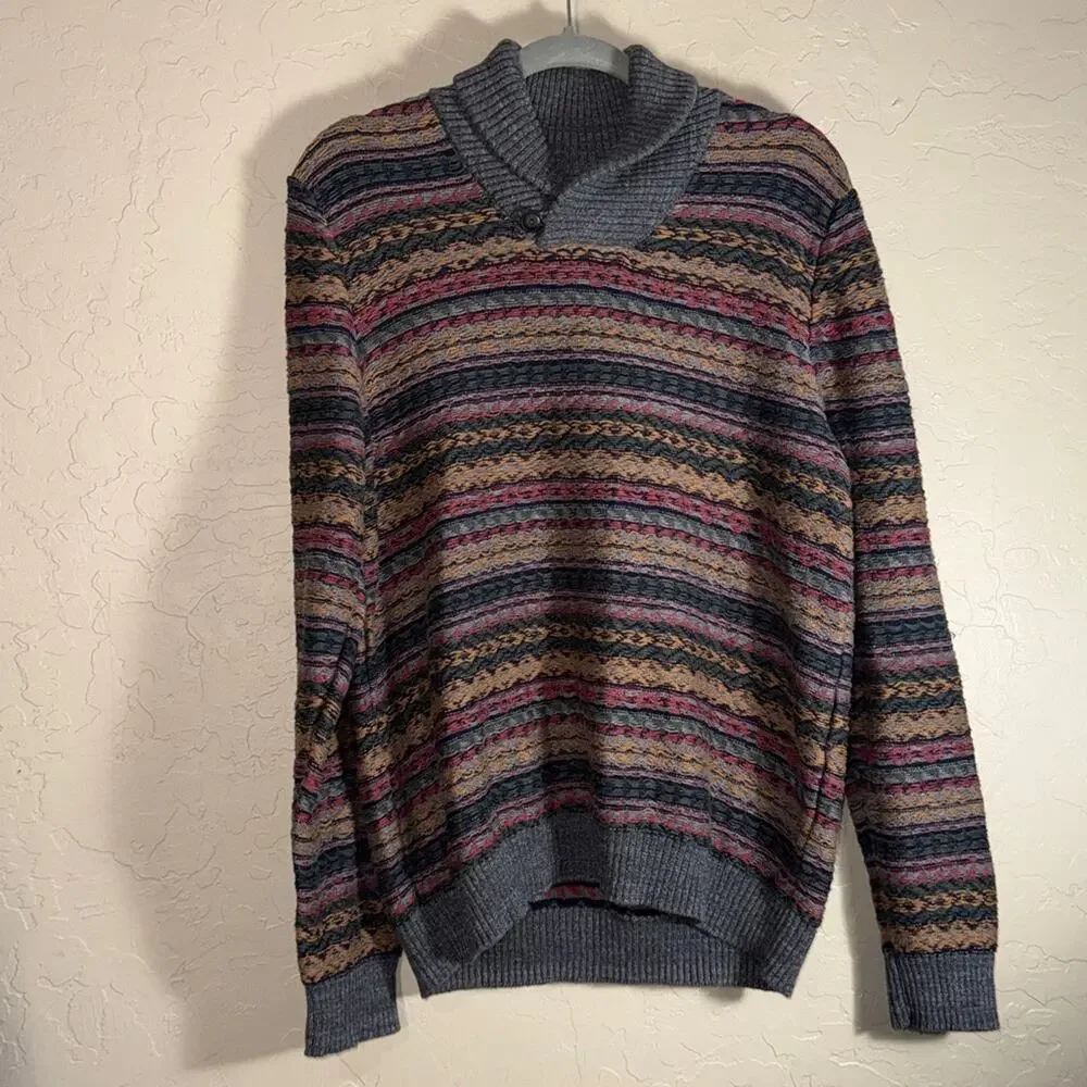 Vintage lucky brand men’s fair isle striped grandpa sweater size large